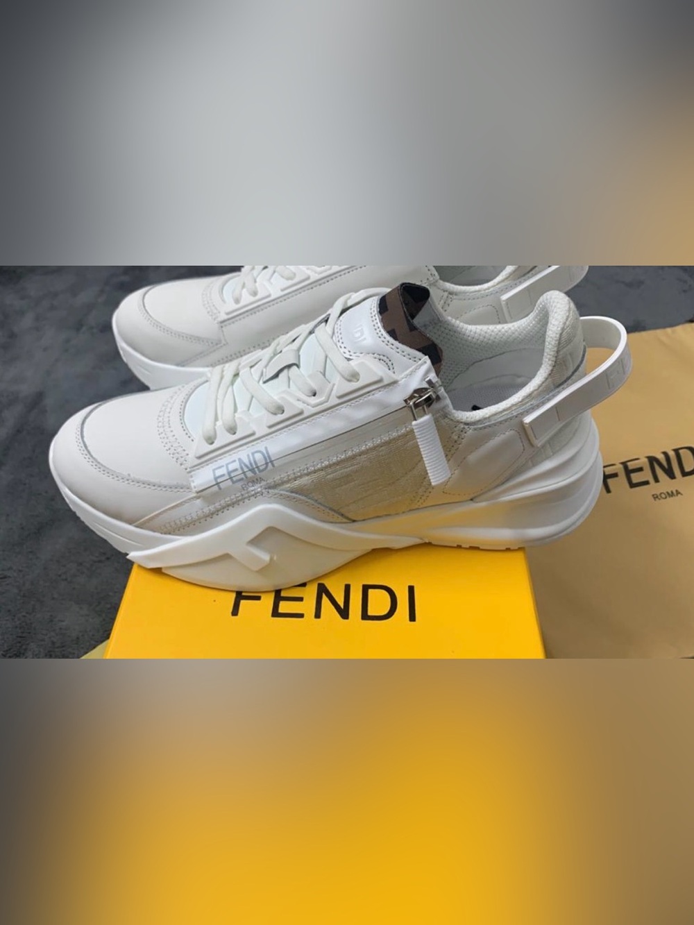 Fendi Women’s White Leather Sneakers with Beige Panel